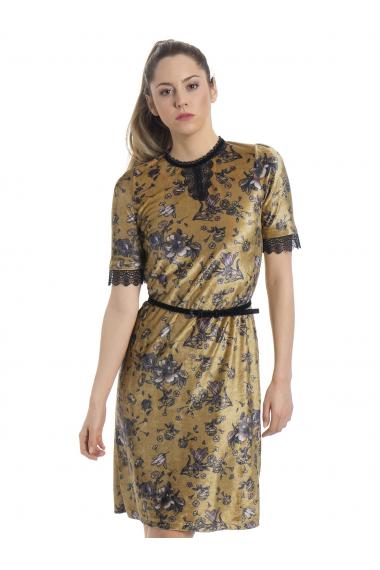 Vive Maria Velvet Flower Dress honey mustard