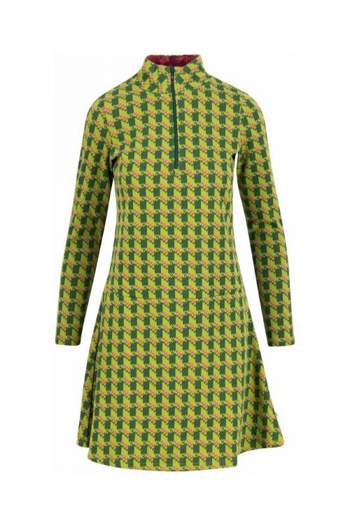 Blutsgeschwister Midi- Kleid honest heart in pied-de-poule green MIT POLOKRAGEN UND KURZEM ÄRMEL!