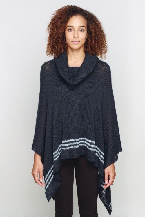 K37-764 JACKSON COWL NECK PONCHO Storm Blue/Blue Grey