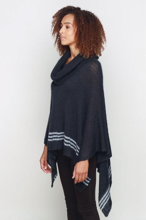 K37-764 JACKSON COWL NECK PONCHO Storm Blue/Blue Grey