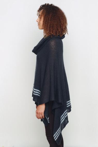 K37-764 JACKSON COWL NECK PONCHO Storm Blue/Blue Grey