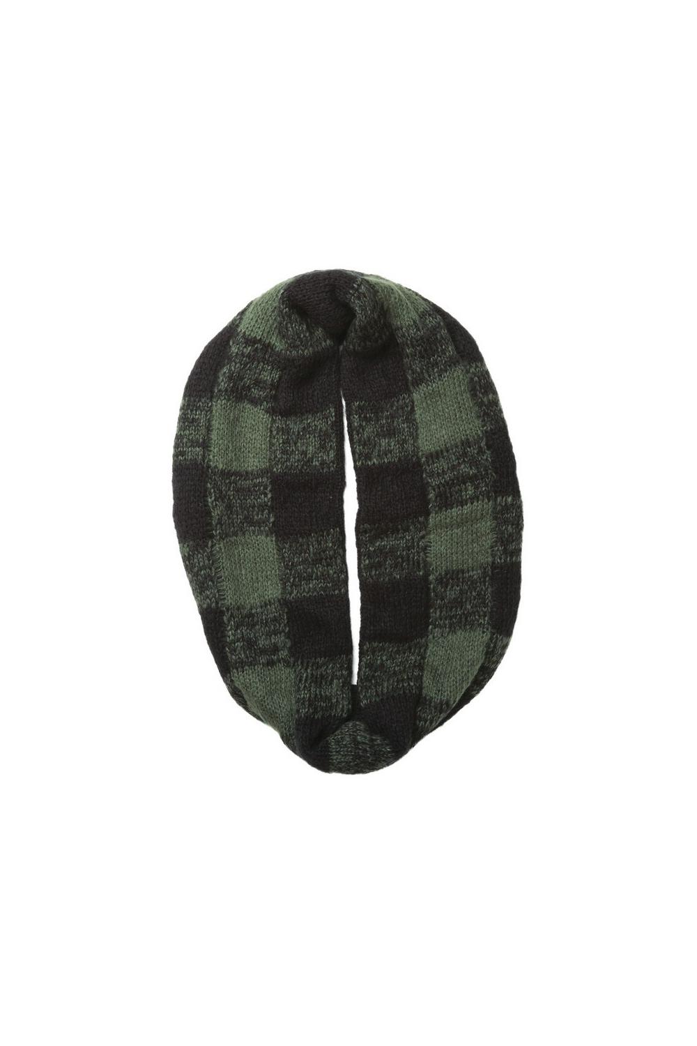 A37-079 BUFFALO PLAID ETERNITY SCARF Black/Fatigue Green