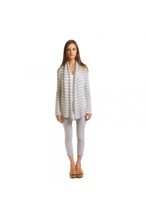 K38-694 WRAP CARDIGAN STRIPED SOFT GREY/PURE SNOW