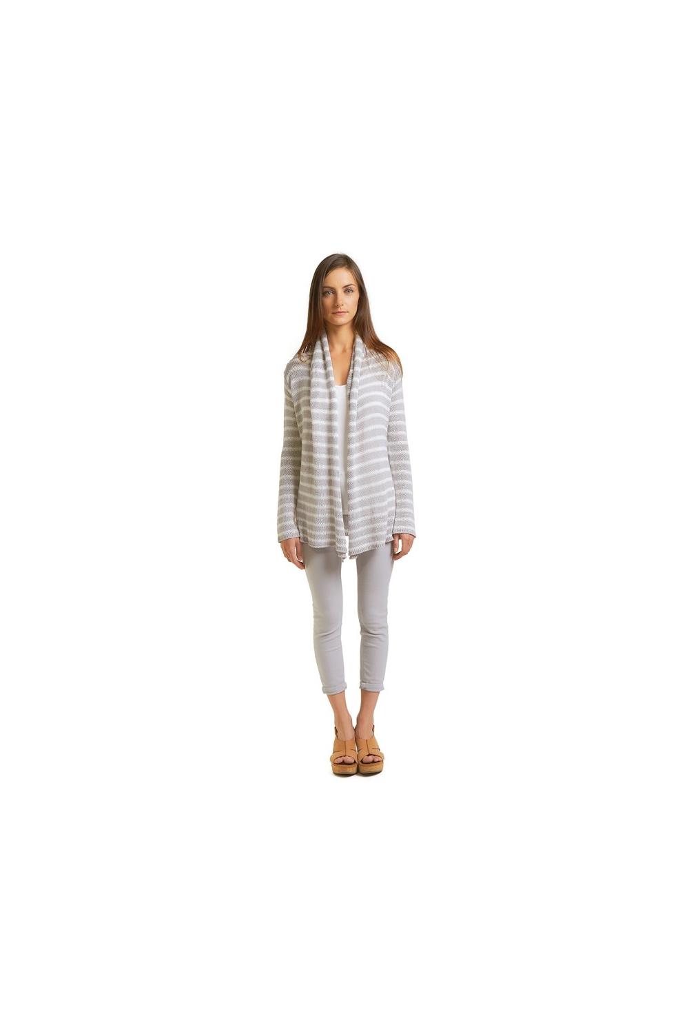 K38-694 WRAP CARDIGAN STRIPED SOFT GREY/PURE SNOW