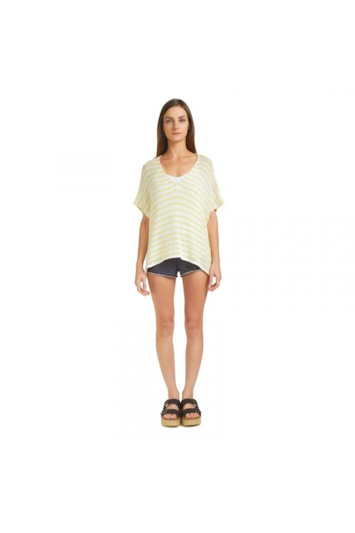 K38-229 COURTNEY V - NECK in Bone/Meyer lemon (Farbe Gelb wie Titel)