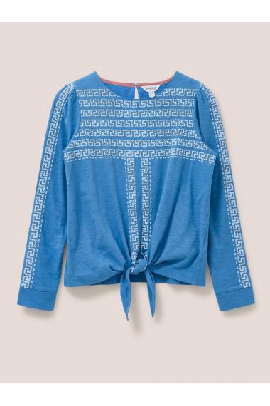 White Stuff TIE HEM TOP in BLUE MLT