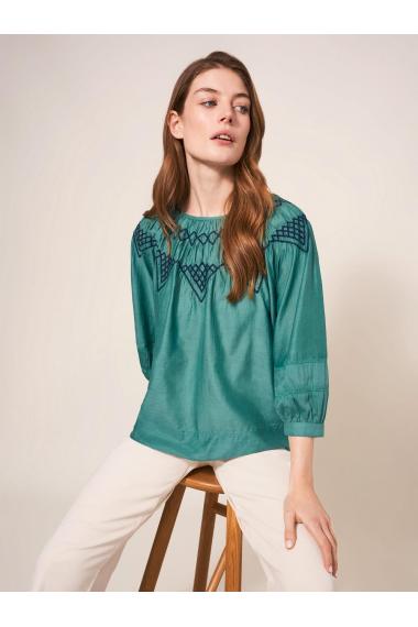 White Stuff Esme Cotton Silk Top  in GREEN MLT