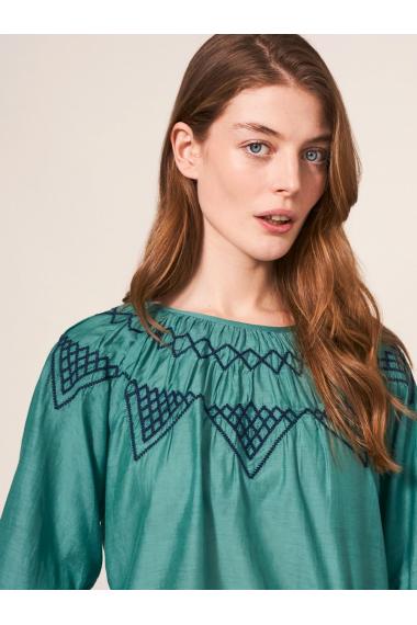 White Stuff Esme Cotton Silk Top  in GREEN MLT