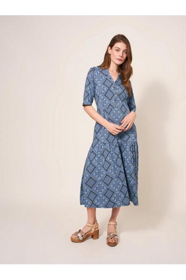 White Stuff Sabina Jersey Dress in BLUE MLT