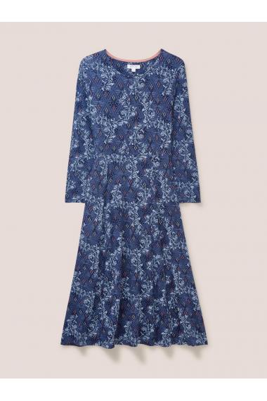 White Stuff Madeline Eco Vero Jersey Dress in BLUE MLT