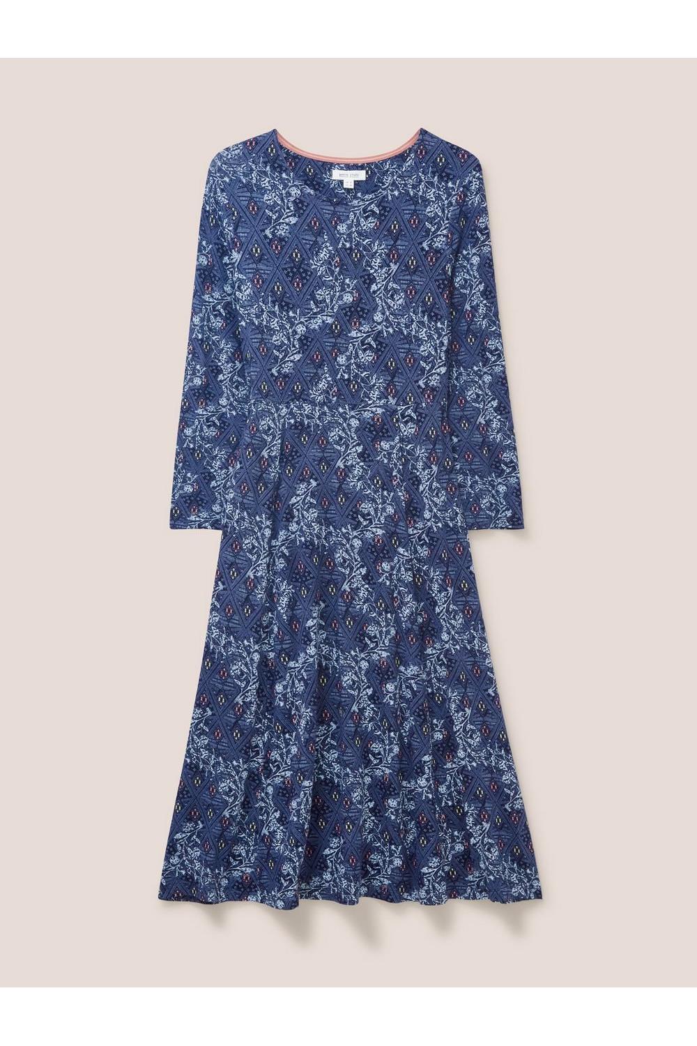 White Stuff Madeline Eco Vero Jersey Dress in BLUE MLT