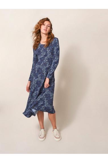 White Stuff Madeline Eco Vero Jersey Dress in BLUE MLT