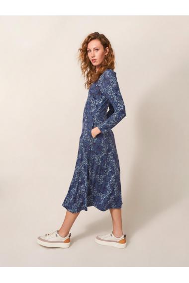 White Stuff Madeline Eco Vero Jersey Dress in BLUE MLT