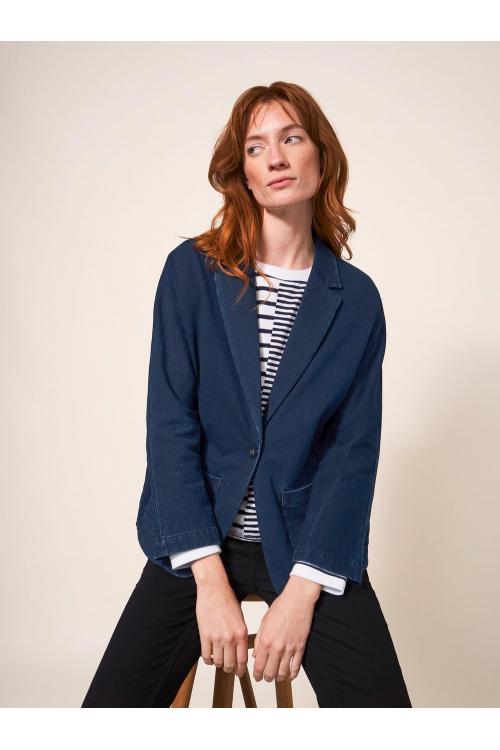 White Stuff Daphne Jersey Blazer in DK DENIM