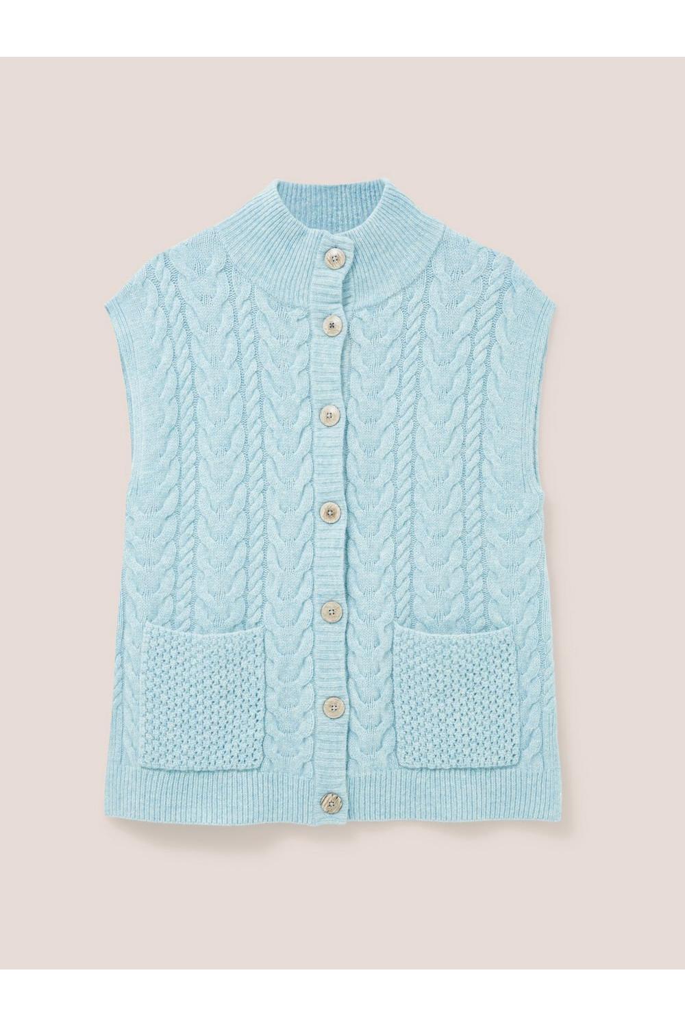 White Stuff Chestnut Cable Pocket Poncho in LGT BLUE