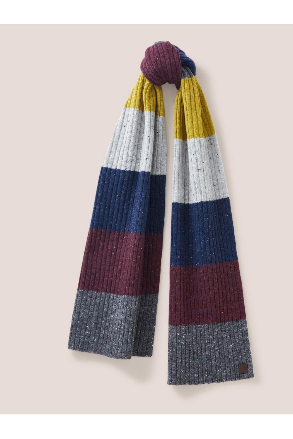 White Stuff Stripe Wool Ribbed Scarf in GREY MLT