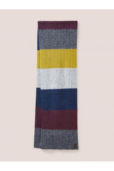 White Stuff Stripe Wool Ribbed Scarf in GREY MLT