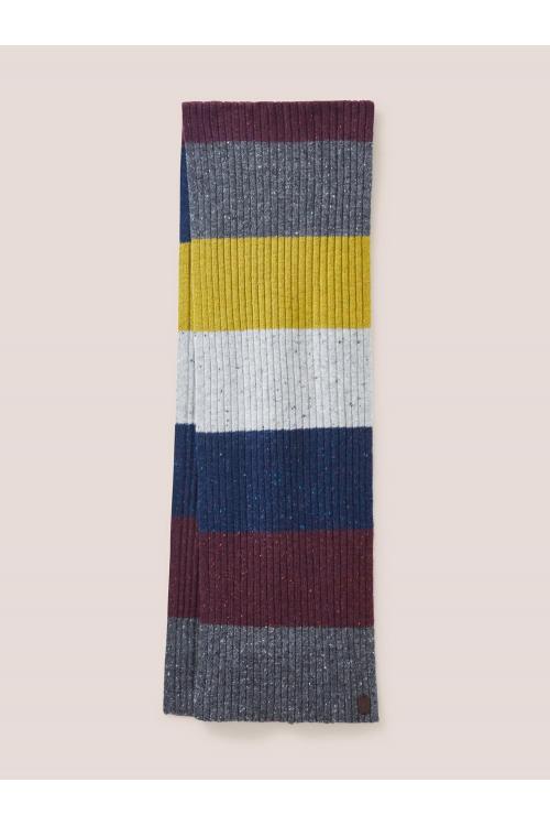 White Stuff Stripe Wool Ribbed Scarf in GREY MLT