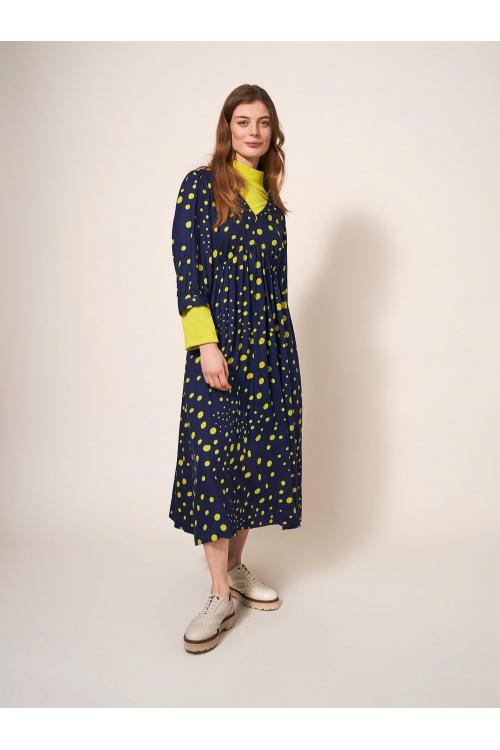 White Stuff Lucy Eco Vero Midi Dress in NAVY MULTI