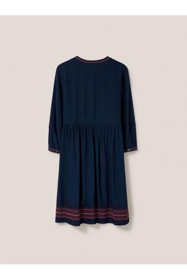 White Stuff Liv Embroidered Dress in NAVY MULTI