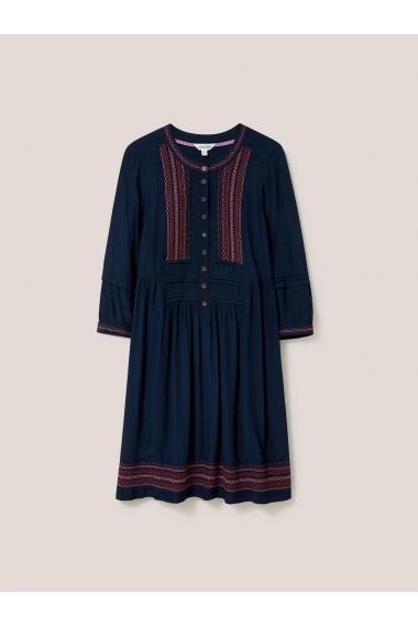 White Stuff Liv Embroidered Dress in NAVY MULTI