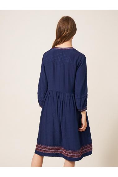 White Stuff Liv Embroidered Dress in NAVY MULTI