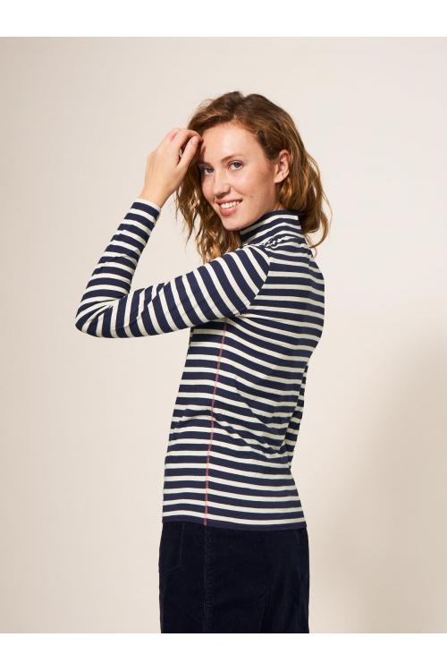 White Stuff CAMILE HIGH NECK TEE in NAVY MULTI