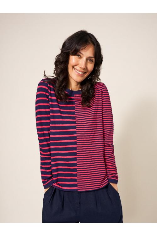 White Stuff CASSIE STRIPE TEE in PINK MLT