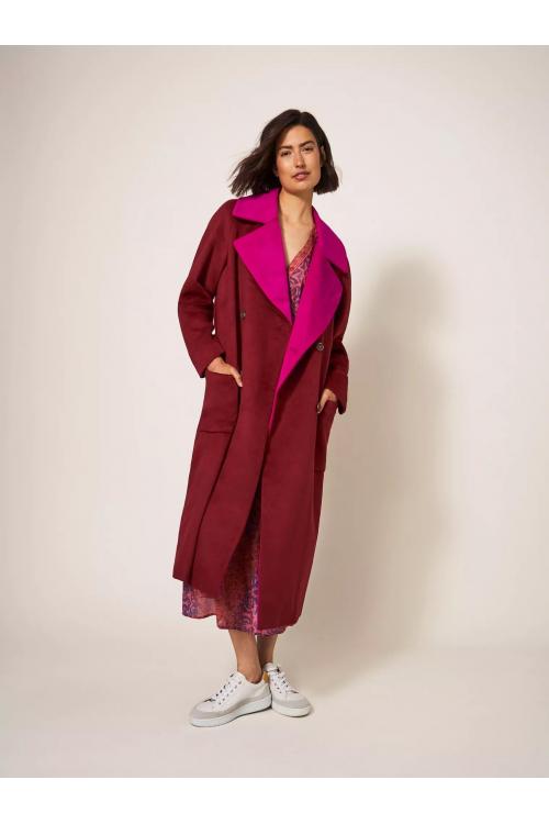 White Stuff Adeline Colour Block Coat in PLUM MLT