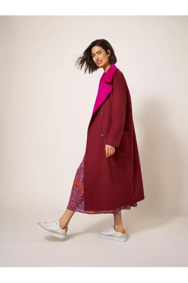 White Stuff Adeline Colour Block Coat in PLUM MLT