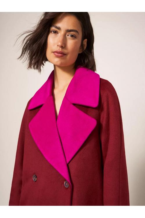 White Stuff Adeline Colour Block Coat in PLUM MLT