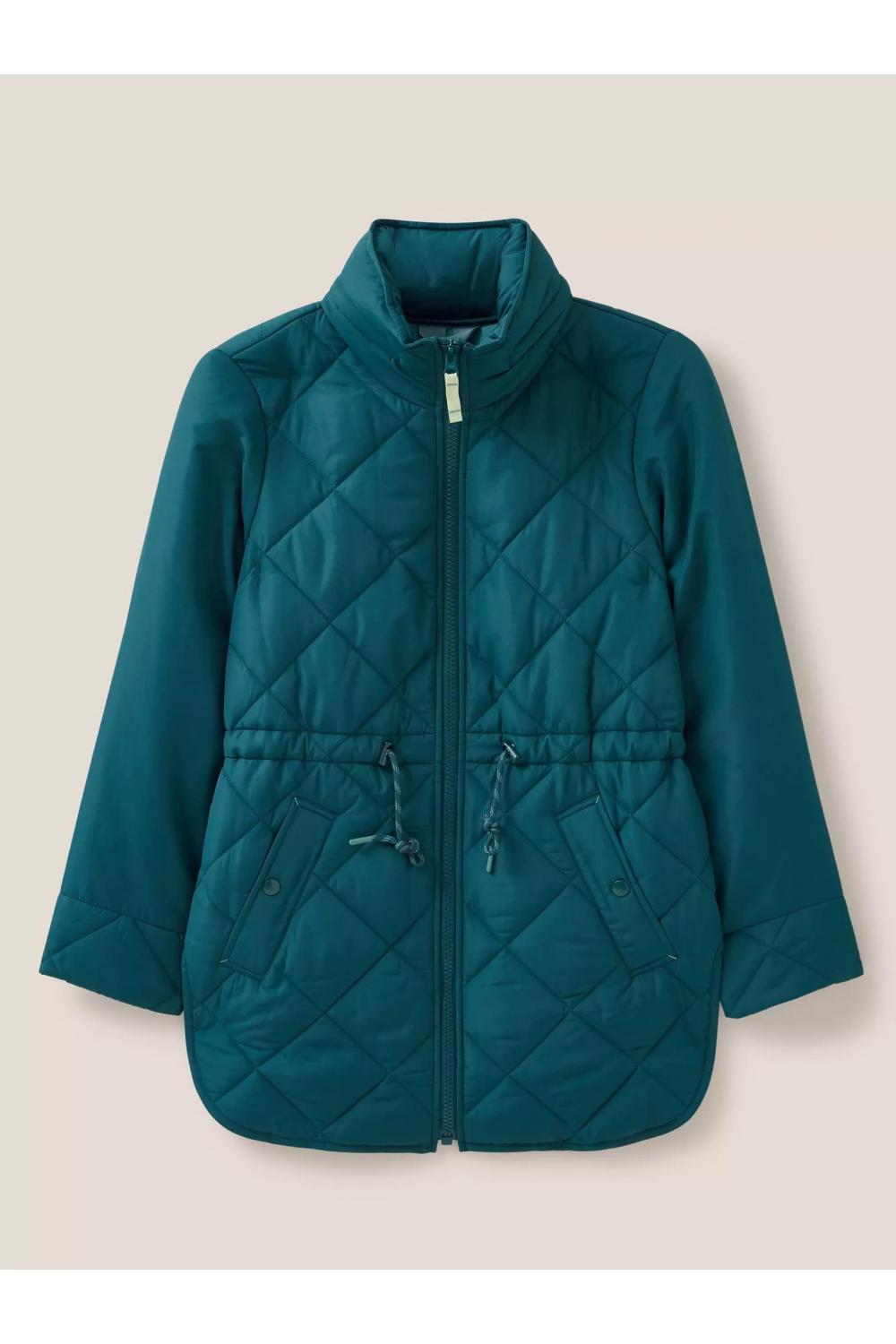 White Stuff Emilia Quilted Coat in DK TEAL