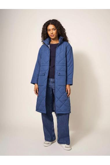 White Stuff Lorena Quilted Coat in MID BLUE