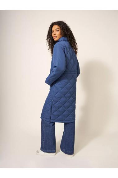 White Stuff Lorena Quilted Coat in MID BLUE