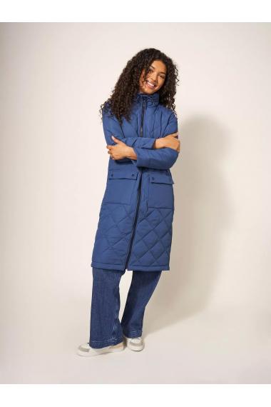 White Stuff Lorena Quilted Coat in MID BLUE