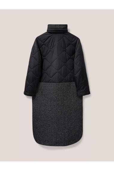 White Stuff Luna Fabric Mix Quilted Coat in BLK MLT