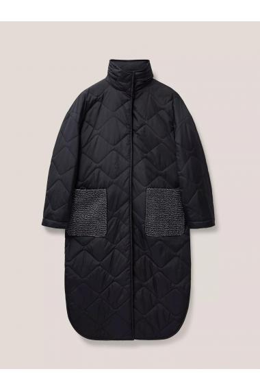 White Stuff Luna Fabric Mix Quilted Coat in BLK MLT