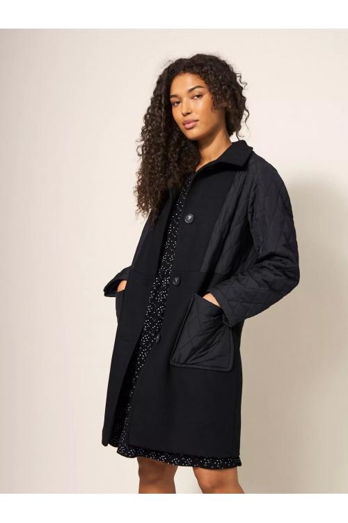 White Stuff Karla Fabric Mix Coat in BLK MLT