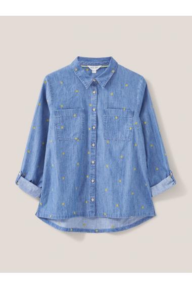 White Stuff Sophie Embroidered Shirt in DENIM MLT