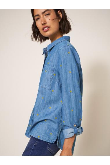 White Stuff Sophie Embroidered Shirt in DENIM MLT