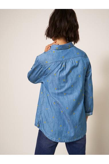 White Stuff Sophie Embroidered Shirt in DENIM MLT