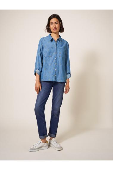 White Stuff Sophie Embroidered Shirt in DENIM MLT