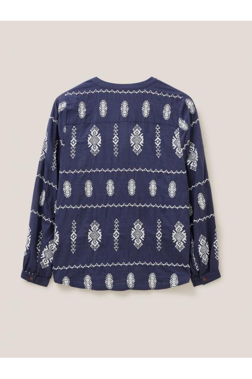 White Stuff Kate Embroidered Shirt in GREY MLT
