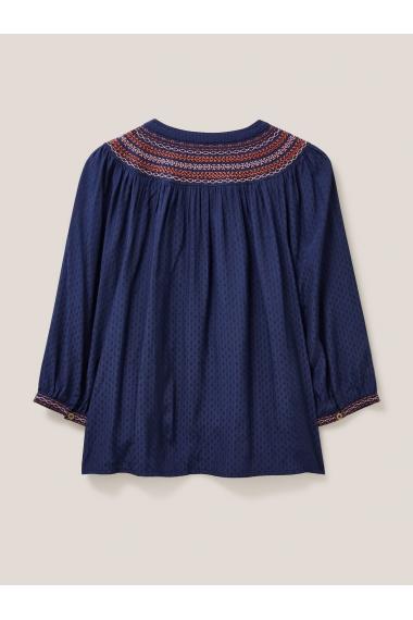 White Stuff Hayley Embroidered Top in NAVY MULTI