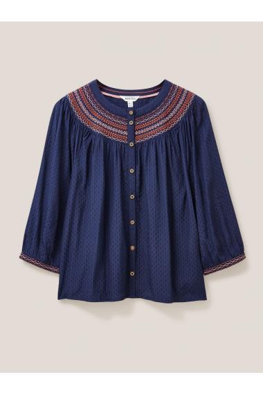 White Stuff Hayley Embroidered Top in NAVY MULTI