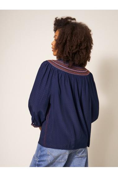 White Stuff Hayley Embroidered Top in NAVY MULTI