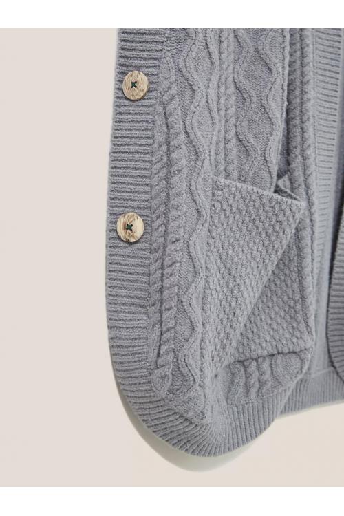 White Stuff Leia Knitted Cable Throw On in MID GREY