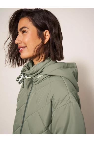 White Stuff Lorena Quilted Coat in MID GREEN