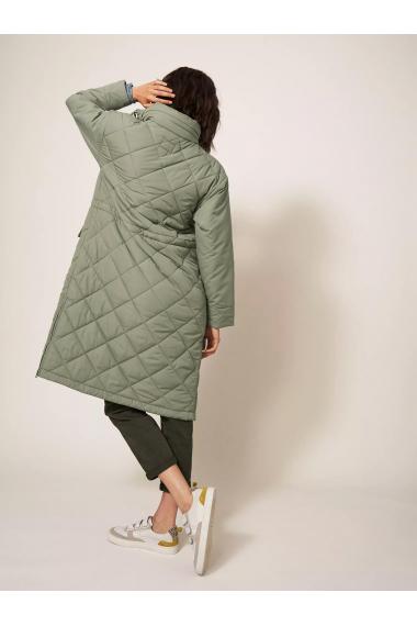 White Stuff Lorena Quilted Coat in MID GREEN