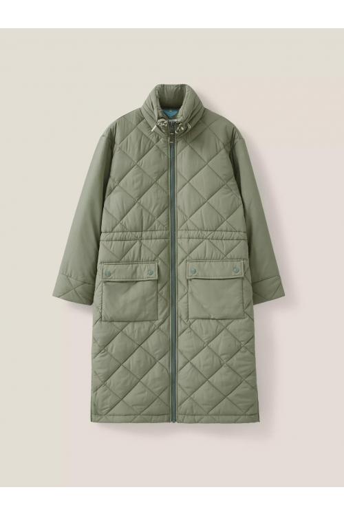 White Stuff Lorena Quilted Coat in MID GREEN